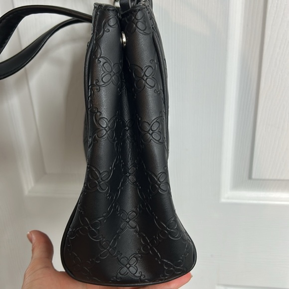 Nine West Embossed Black Satchel Hand Bag Shoulder - Picture 6 of 9